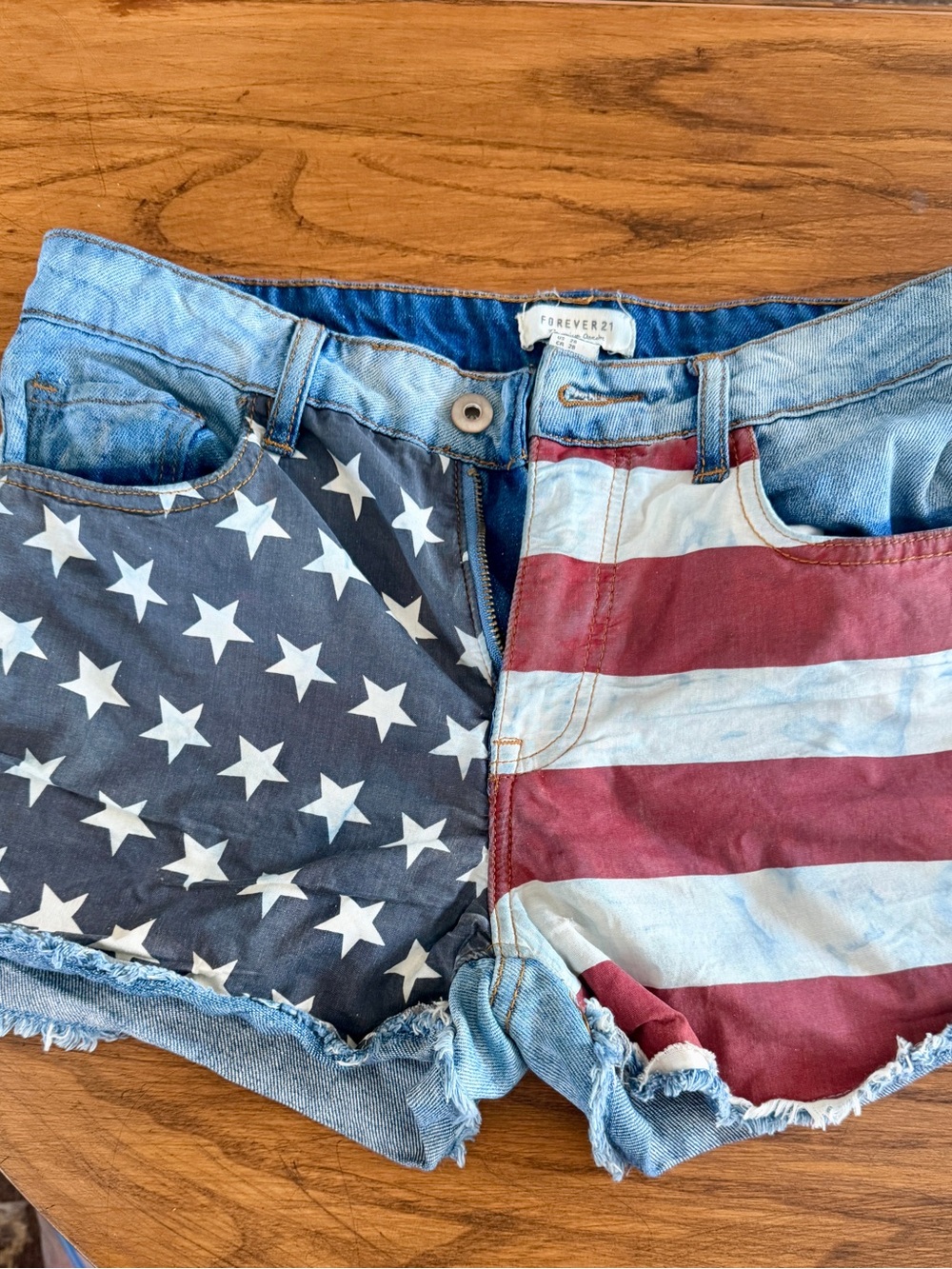 Forever 21 Blue, Red & White Star Stripe Denim Shorts